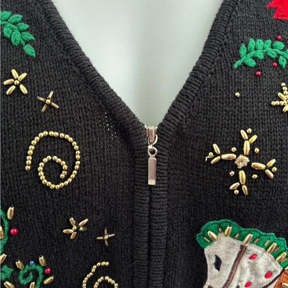 Vintage Ugly Christmas Sweater Embellished Beaded Black Holiday Party Medium - Picture 7 of 10
